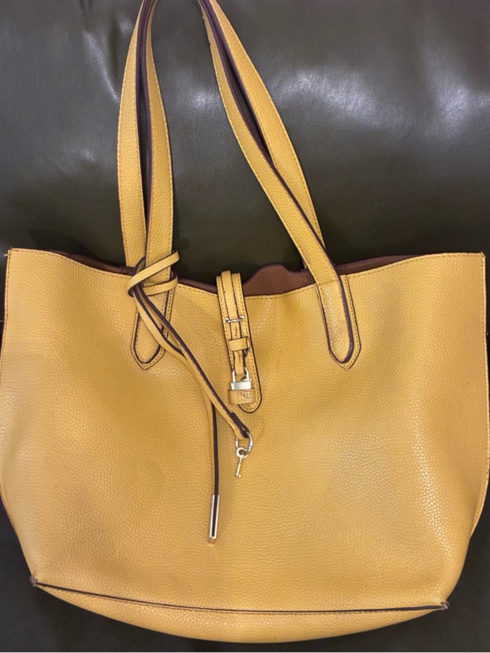 Mustard Yellow Pebbled Tote Bag with Buckle Accent